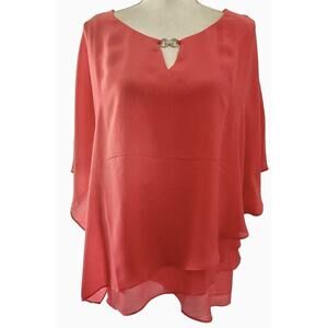 JM Collection Top 1X Boho Garden Mid Strawberry Jam Popover Shirt Blouse NWT